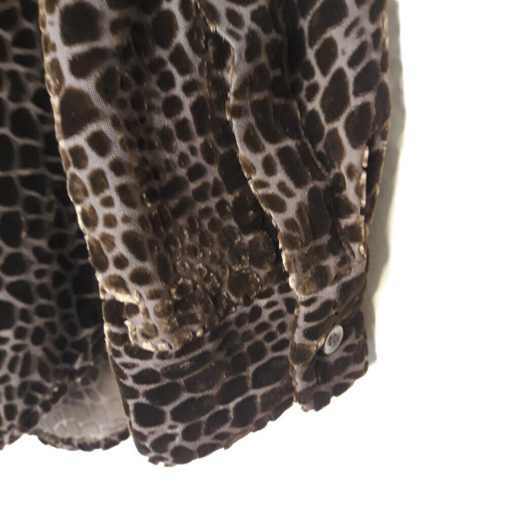 Chocolate Brown Velvet Burnout Button Up Crocodile Print - Picture 3 of 7